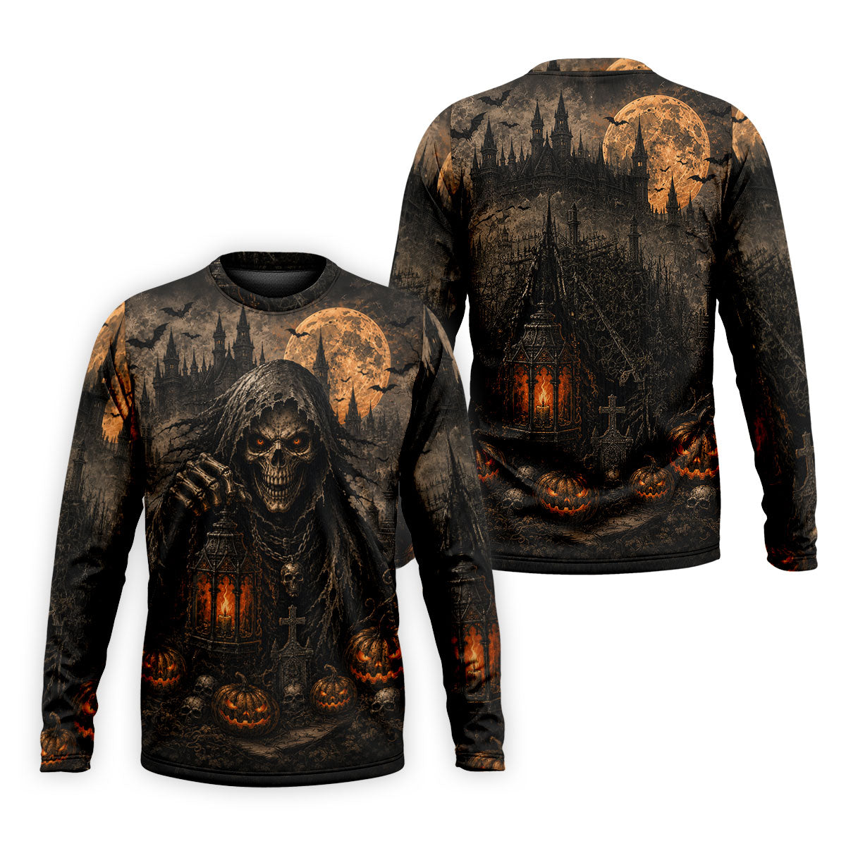 Grim Reaper Lantern Halloween Horror Character Polo Shirt, Mens Golf Polo, Mens Golf Apparel