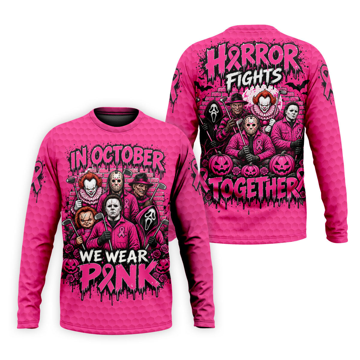 Horror Fights Together Pink Ribbon Polo Shirt, Golf Shirts For Men, Polo Shirts For Men