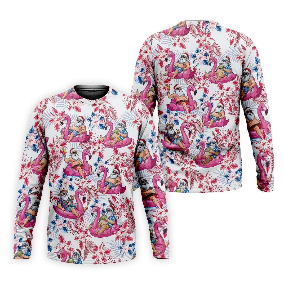 Funny Tropical Santa Flamingo Christmas Polo Shirt, Mens Golf Polo, Hawaiian Golf Shirt