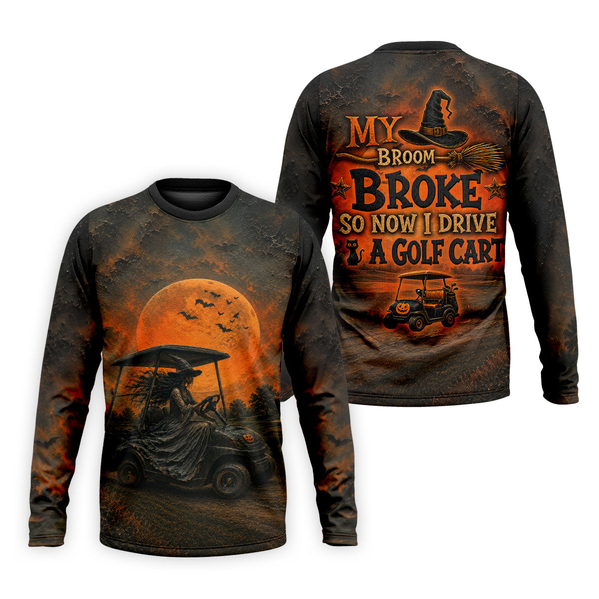 My Broom Broke So Now I Drive A Golf Cart Halloween Shirt, Golf Apparel For Men, Printed Golf Shirts