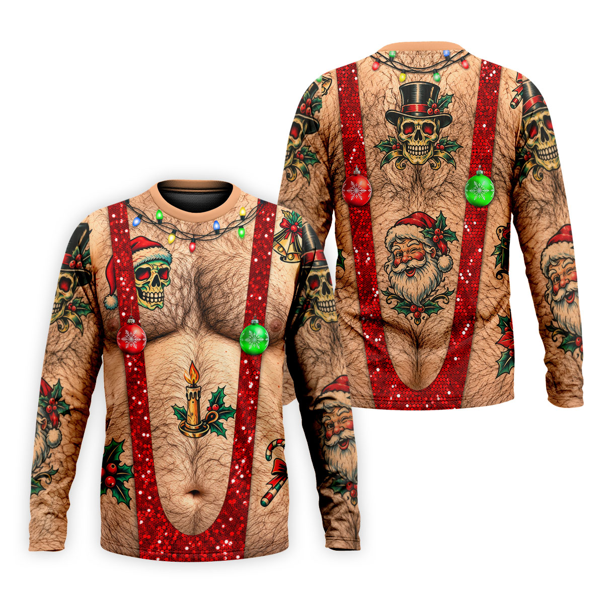 Santa Skull Hairy Chest Christmas Golf Shirt, Mens Golf Polo, Golf Shirts For Men