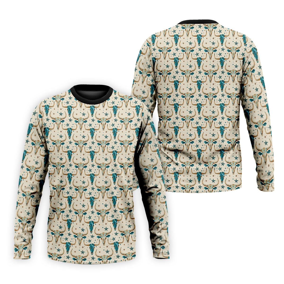 Cow Skulls Turquoise And Beige Western Theme Golf Tops For Men, Polo ShirtFor Men, Golf Shirts For Men