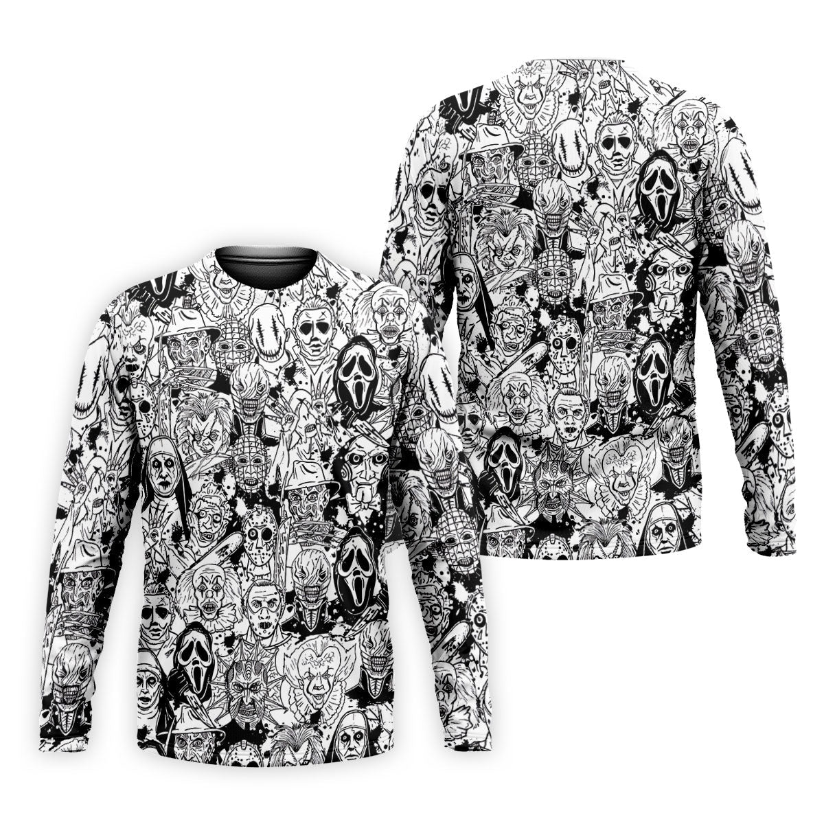 Black White Horror Character Sketch Golf Shirt, Mens Golf Polo, Halloween Golf Shirt