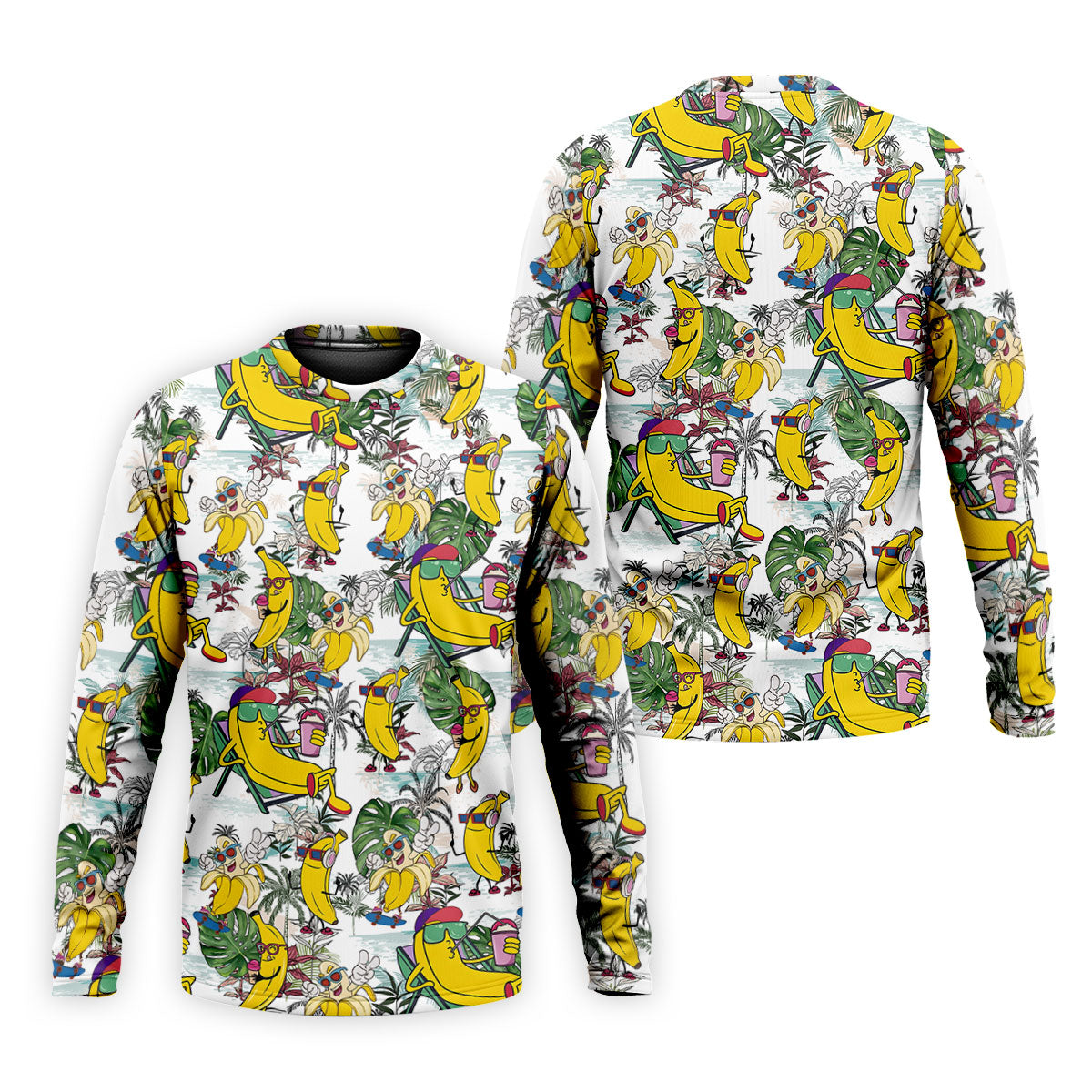 Cartoon Banana Characters On Tropical Island Hawaiian Golf Polo, Golf Tops For Men, Golfing Apparel