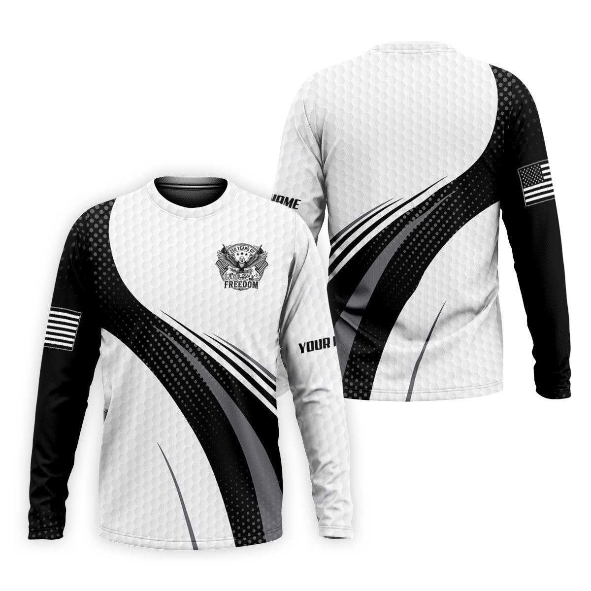250 Years Of Freedom Black And White Patriotic Golf Shirt, 4th Of July Golf Shirts For Men