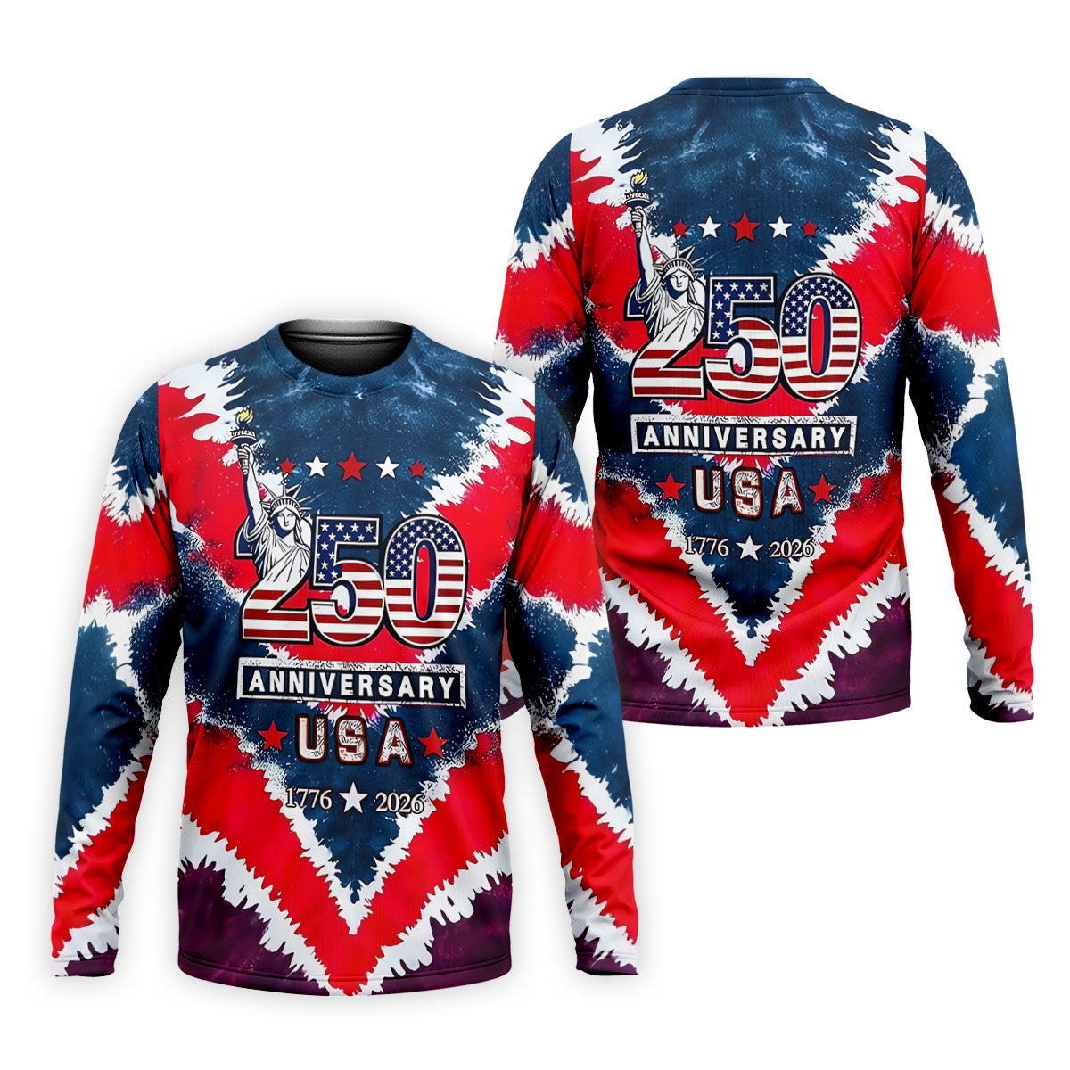 250th Anniversary Red White Blue Tie Dye Print Patriotic Golf Shirt, 4th Of July Golf Shirts For Men