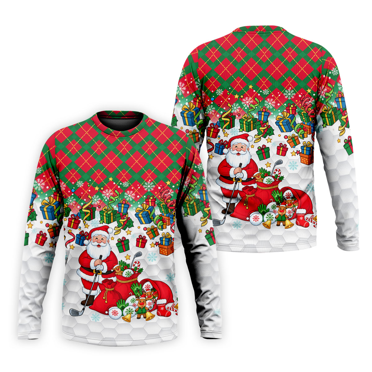 Christmas Santa Golfer and Gifts Polo Shirt, Printed Golf Shirts, Mens Golf Polo