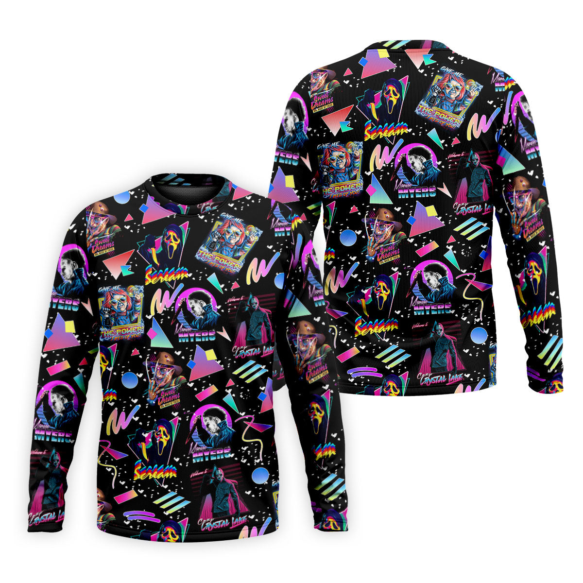 Retro Neon Horror Character Halloween Golf Shirt, Mens Golf Apparel, Hawaiian Golf Shirt