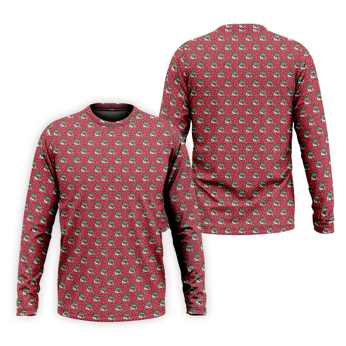 Christmas Golf Cart Pattern Red Men's Golf Tops, Christmas Golf Shirt, Polo Shirts For Men