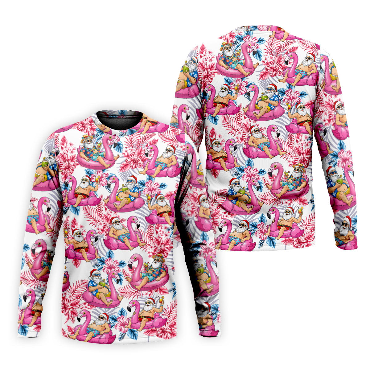 Santa Flamingo Float Tropical Christmas Golf Shirt, Christmas Hawaiian Shirt, Christmas Golf Shirt