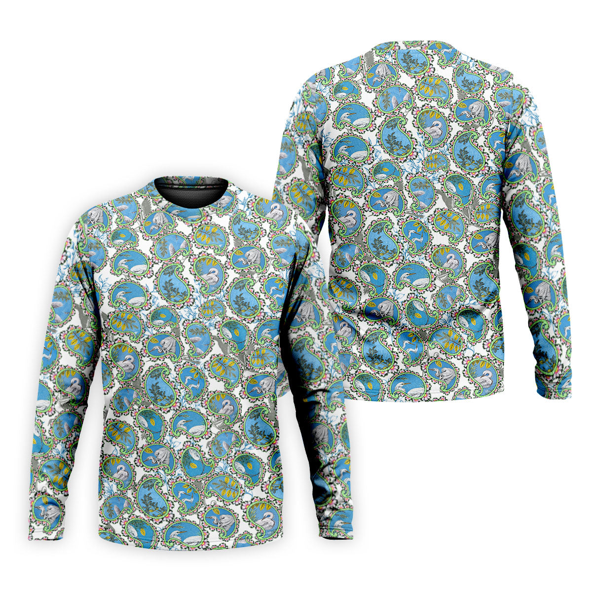 Paisley Flowers Heron Painting Print Golf Shirt, Polo ShirtFor Men, Golf Shirts For Men