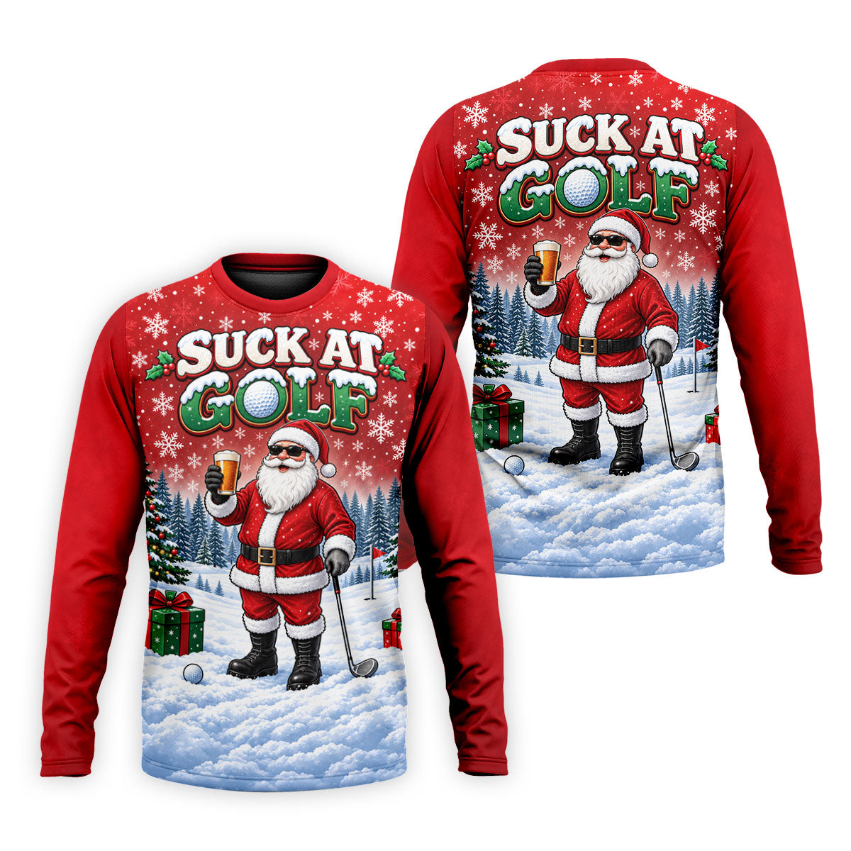 Suck At Golf Santa Beer Christmas Golf Shirt, Ladies Golf Shirts, Golf Tops For Women
