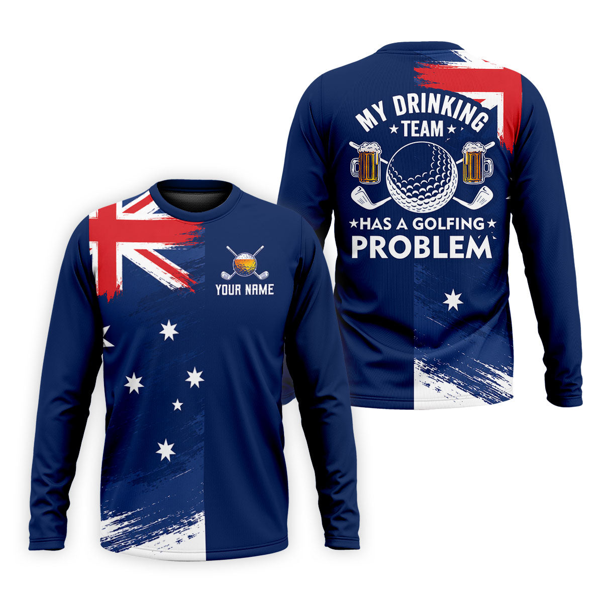 My Drinking Team Has A Golfing Problem Australia Flag Print Men's Golf Top, Golf Shirts For Men