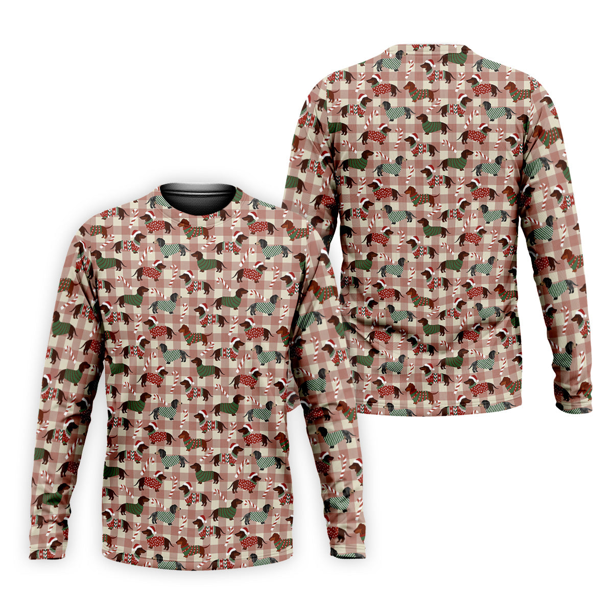 Christmas Dachshund Pink Checkered Golf Tops For Men, Christmas Golf Shirt, Polo Shirts For Men