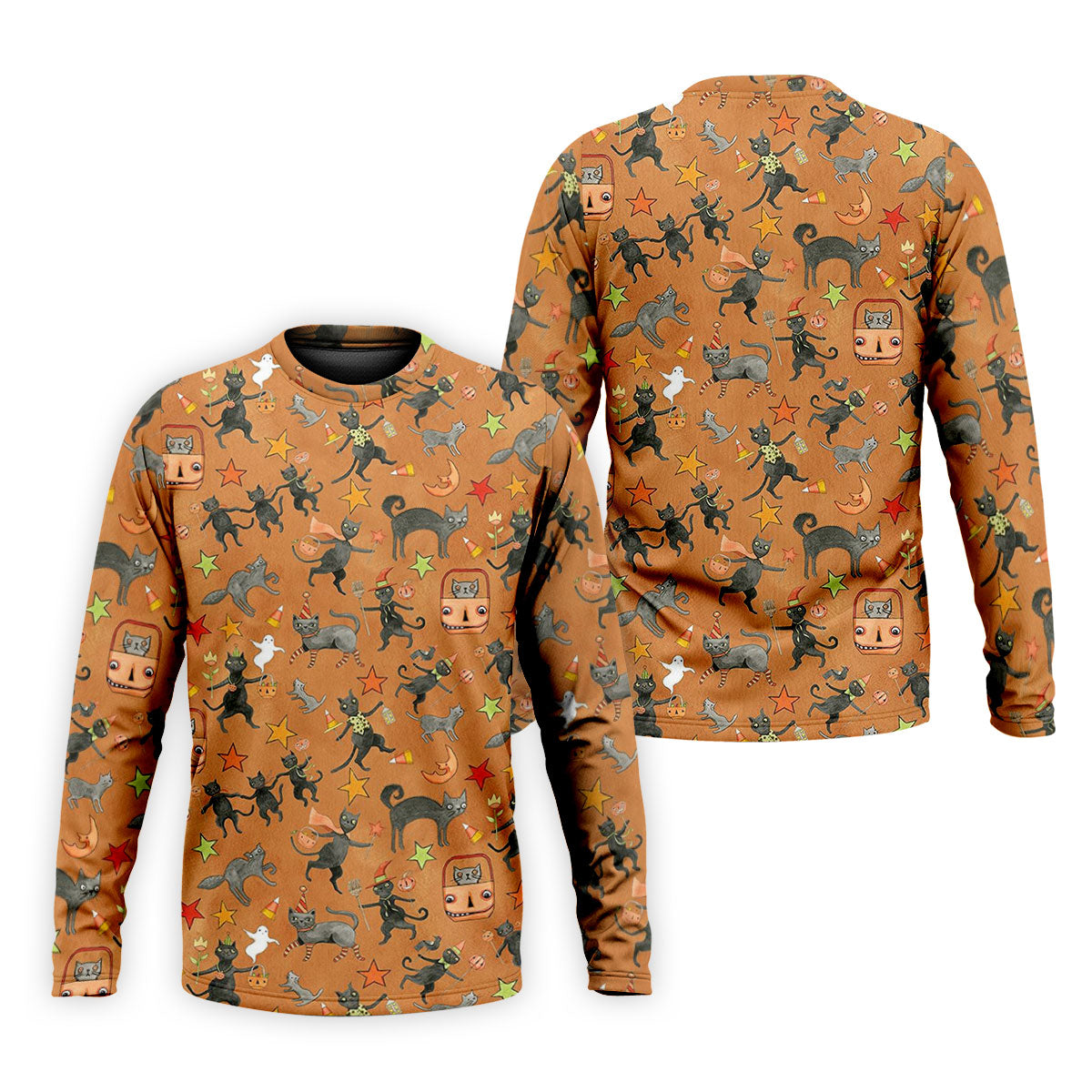 Vintage Black Cat Halloween Pattern Polo Shirt, Mens Golf Polo, Golf Apparel For Men