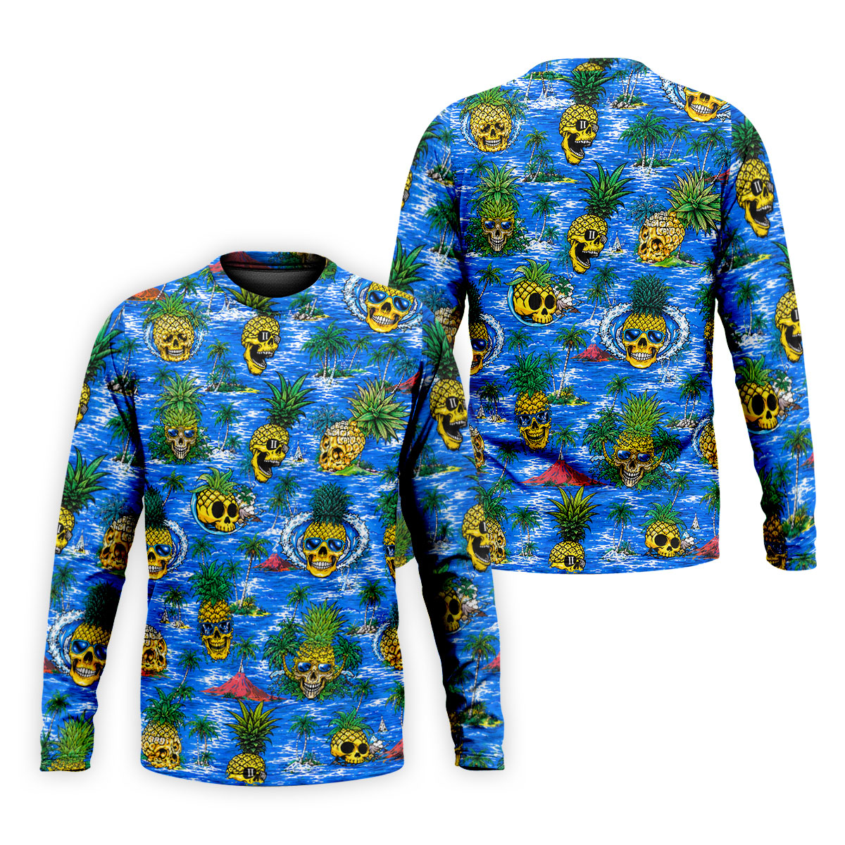 Pineapple Skull Golf Shirt, Tropical Island Volcano Pattern, Golf Shirt For Men