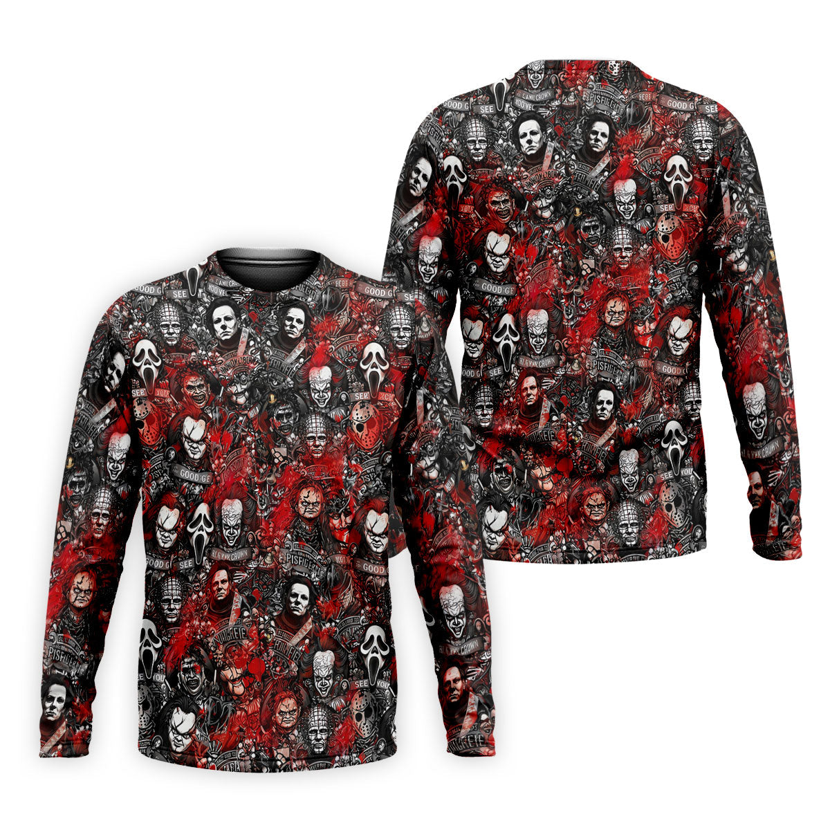 Red Horror Character Collage Halloween Golf Shirt, Men's Golf Shirt, Hawaiian Golf Shirt