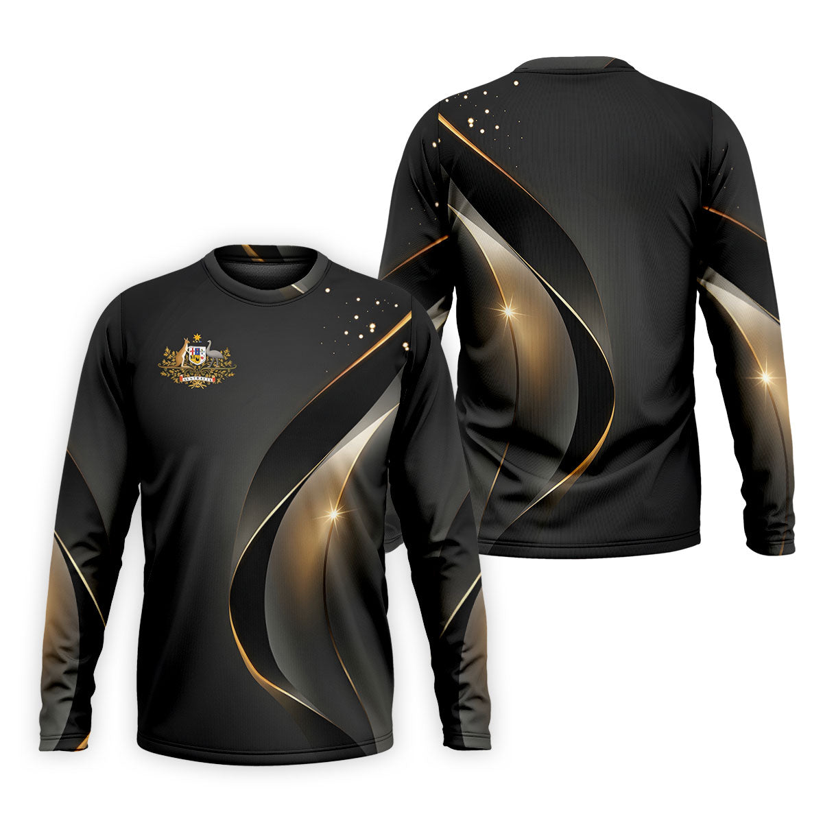 Australian Coat Of Arms Black And Gold Gradient Golf Tops For Men, Polo Shirts For Men