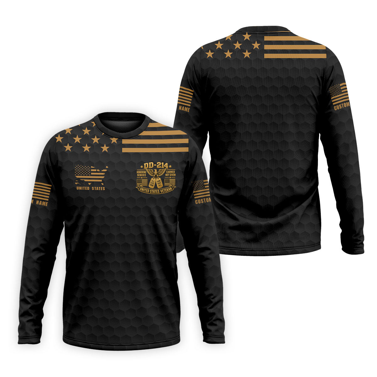Custom Name Black Gold DD-214 Golf Polo Shirt, Veterans Day Shirt, Mens Golf Shirts