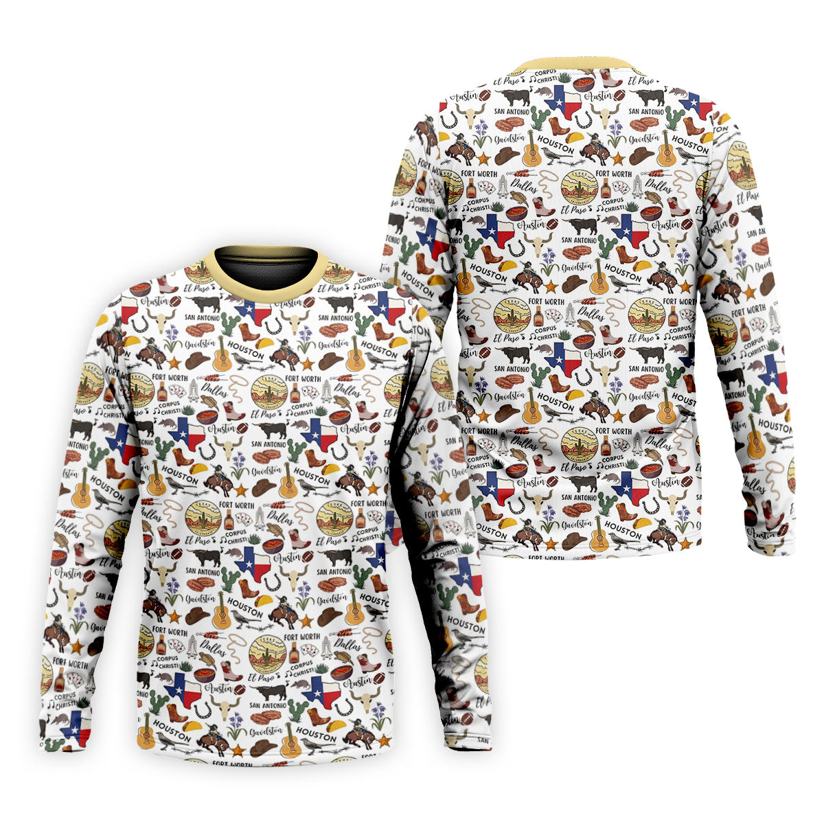 Texas Symbols Western Theme Doodle Style Golf Tops For Men, Polo ShirtFor Men, Golf Shirts For Men