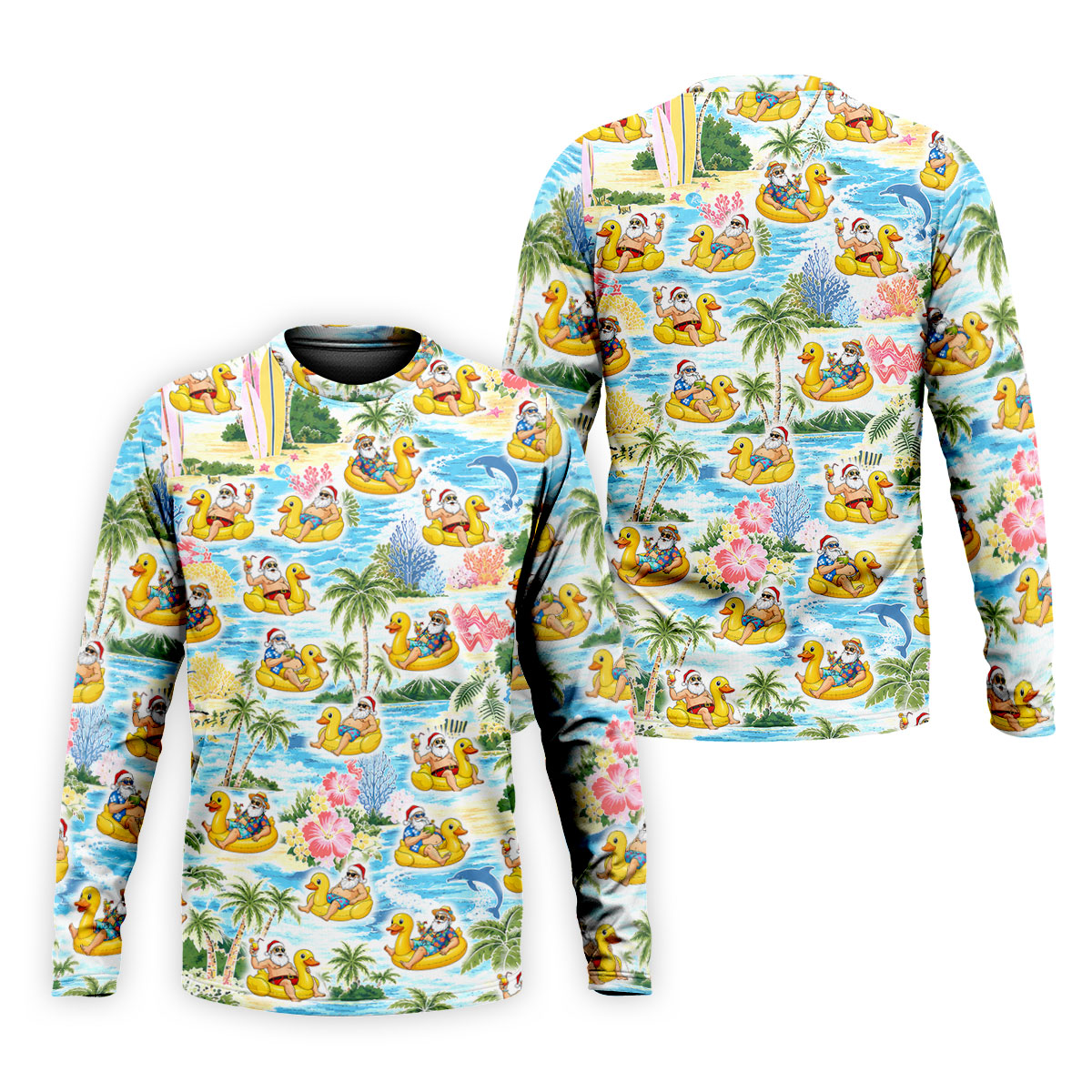 Funny Santa Duck Float Tropical Christmas Polo Shirt, Mens Golf Polo, Hawaiian Golf Shirt