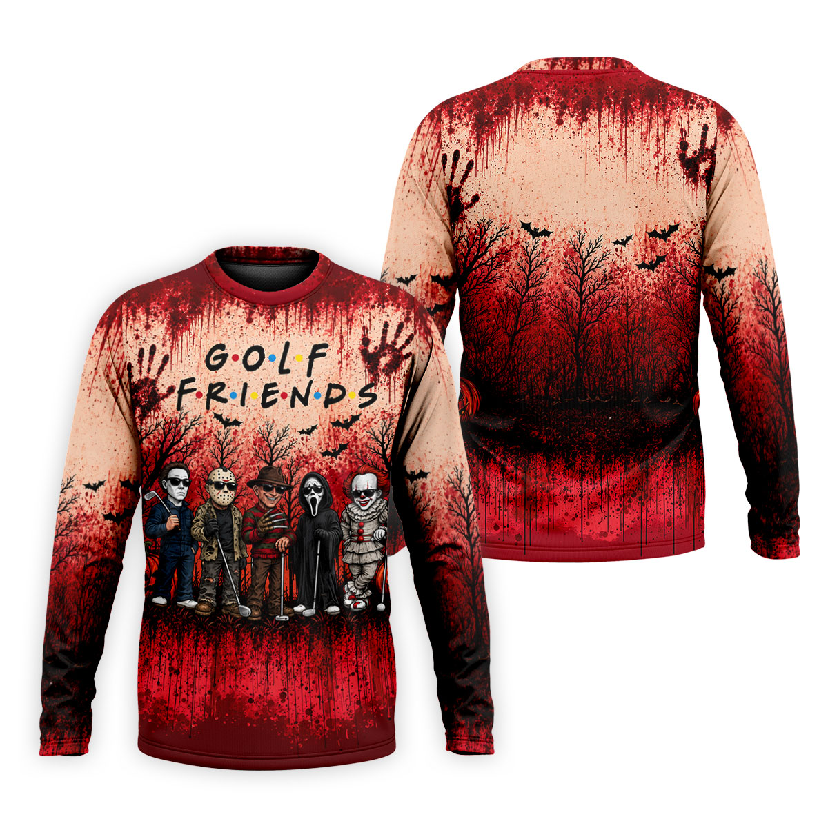 Golf Friends Halloween Horror Character Group Polo Shirt, Mens Golf Polo, Golf Apparel