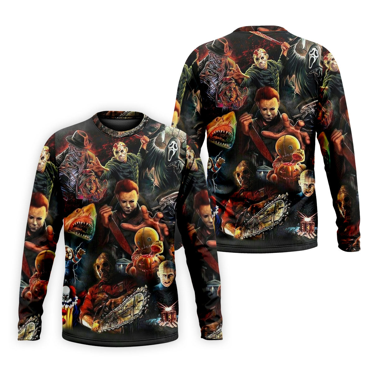 Halloween Horror Character Collage Golf Shirt, Men's Golf Shirt, Hawaiian Golf Shirt