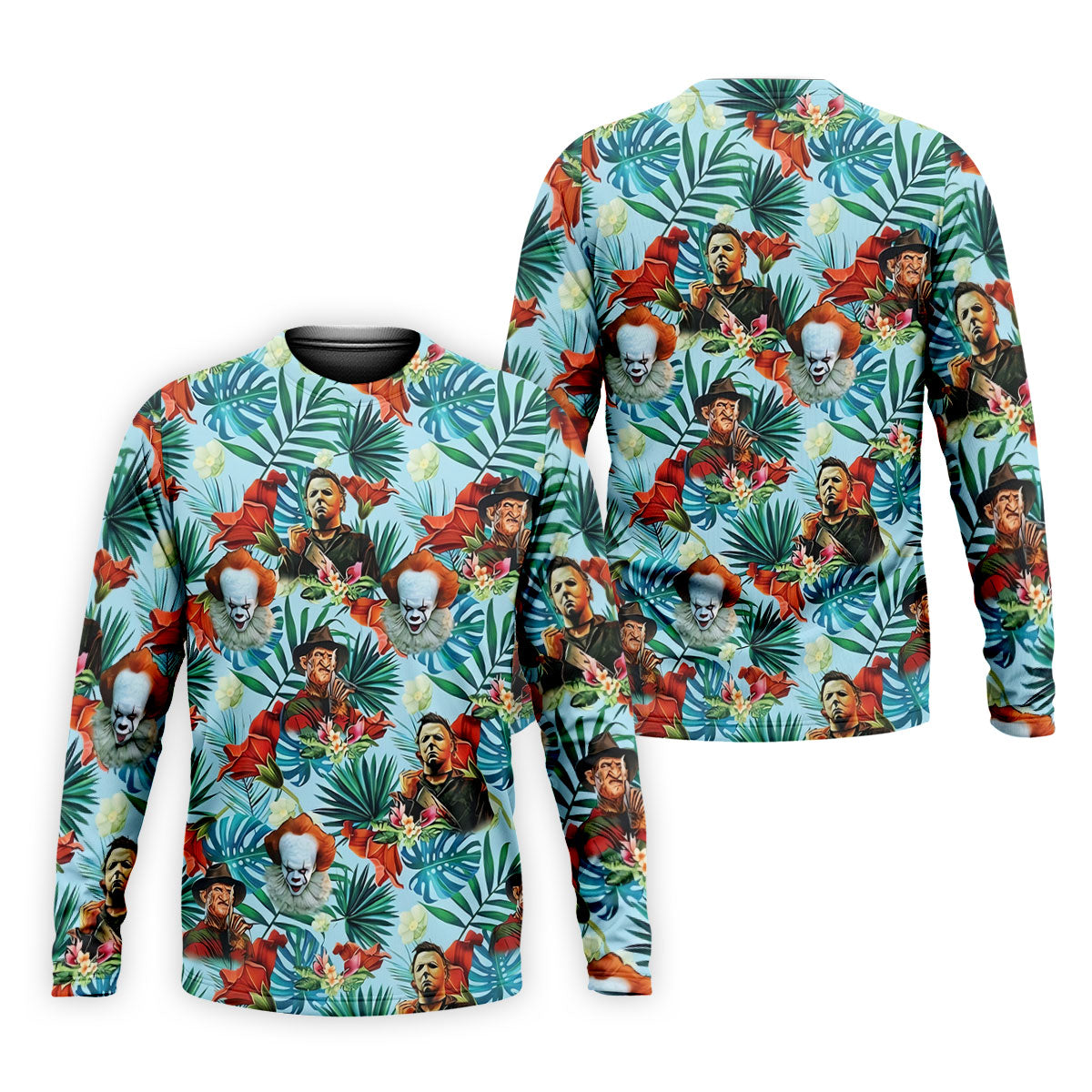 Tropical Horror Character Hawaiian Golf Shirt, Mens Golf Polo, Halloween Golf Shirt