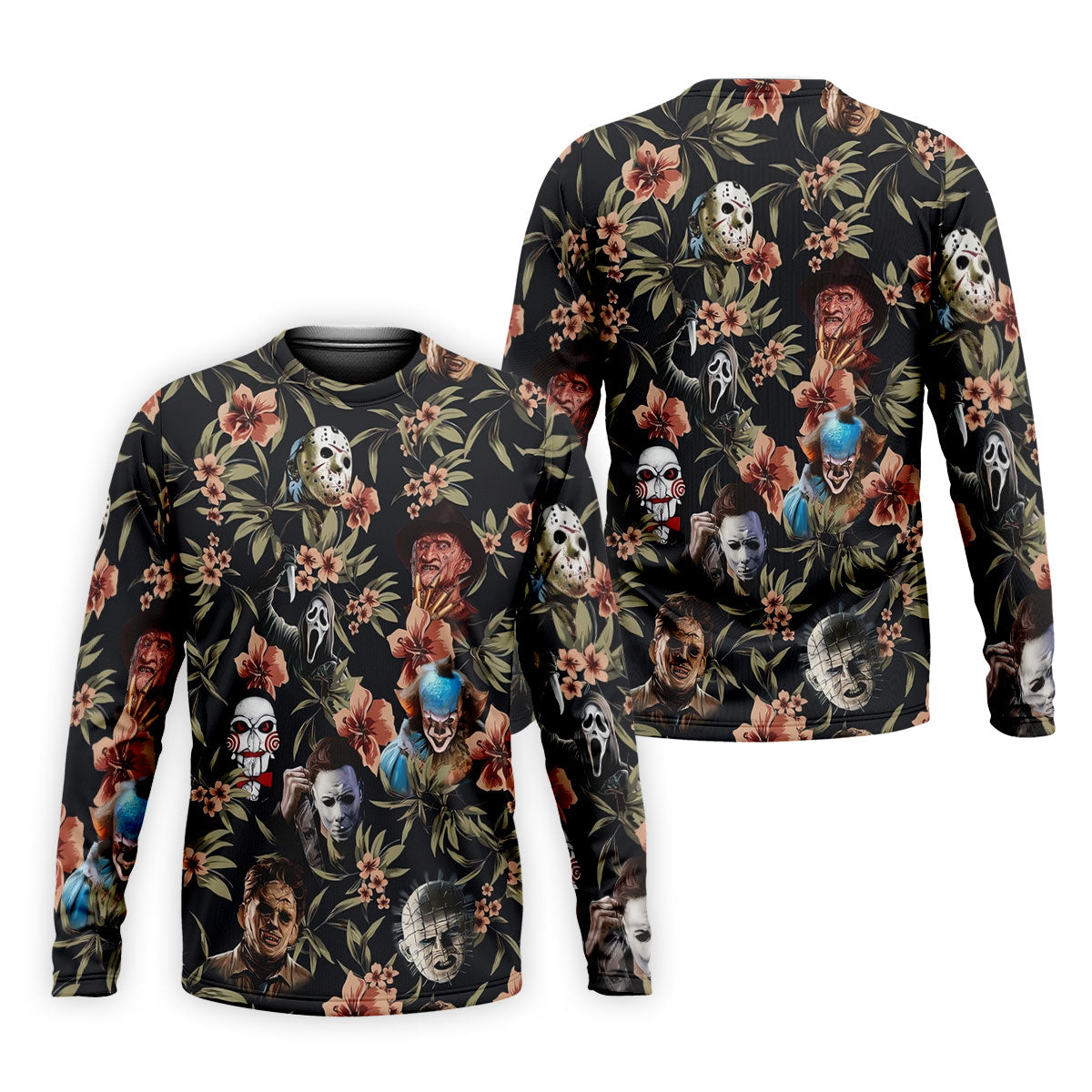 Dark Floral Horror Character Halloween Golf Shirt, Mens Golf Polo, Hawaiian Golf Shirt
