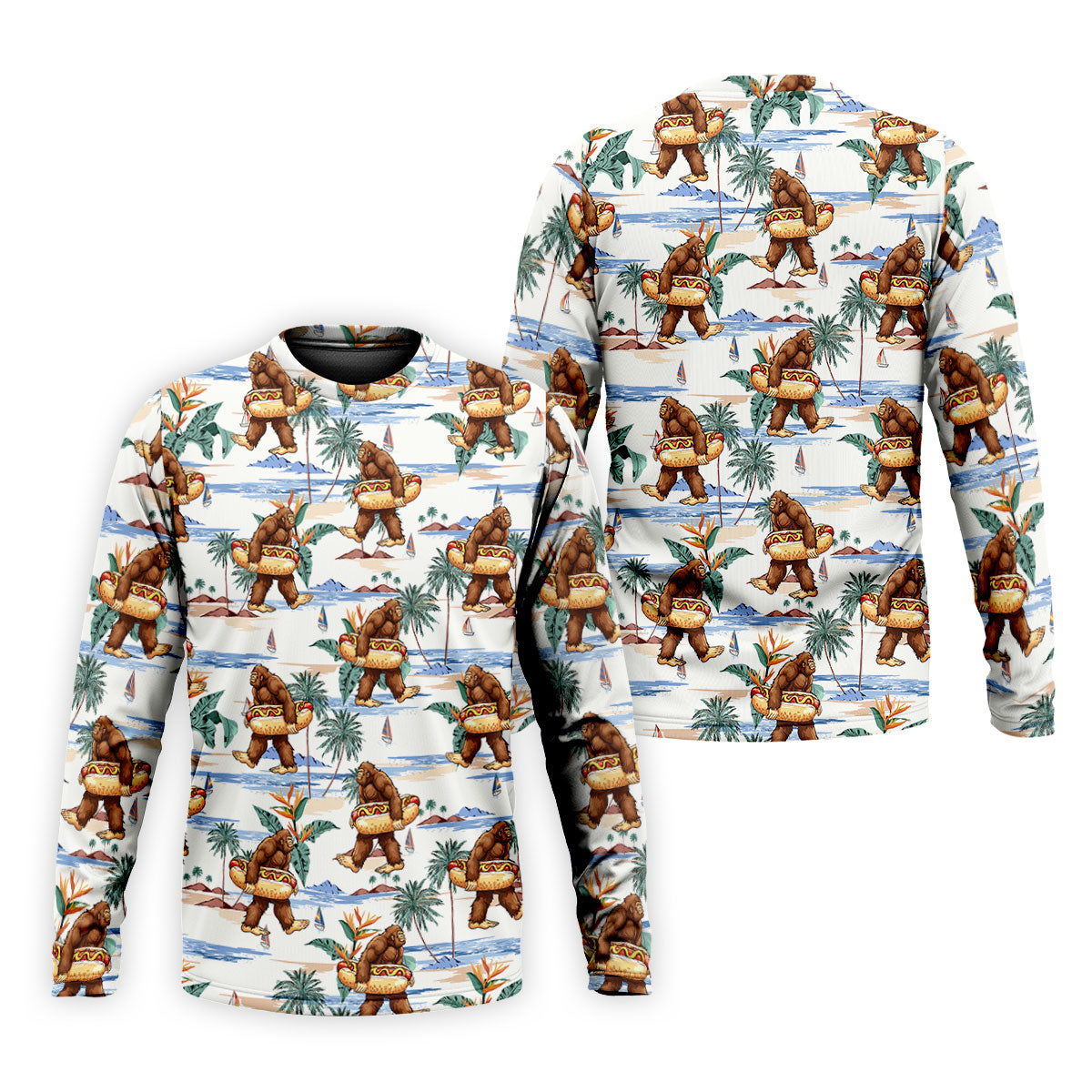 Bigfoot Hot Dog Beach Hawaiian Shirt, Mens Golf Polo, Hawaiian Golf Shirt, Golf Apparel For Men