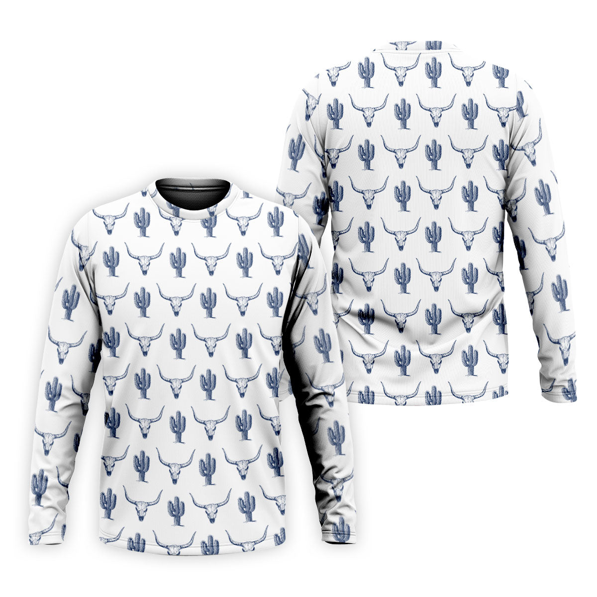 Western Longhorn And Cactus Pattern Hawaiian Golf Shirt, Golf Shirts For Men, Polo Shirts For Men