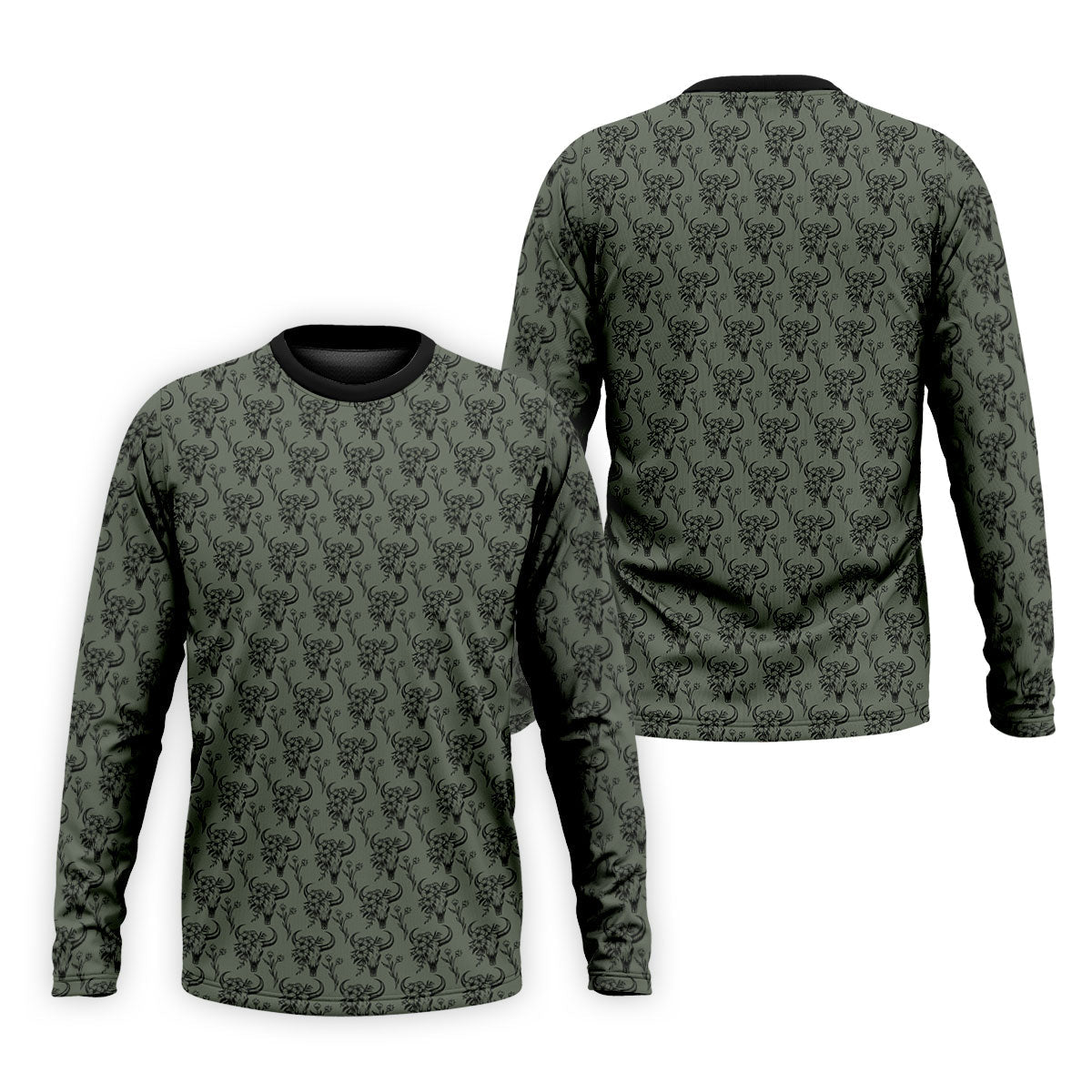 Cow Skull With Flowers Western Theme Forest Green Golf Tops For Men, Polo ShirtFor Men, Golf Shirts For Men