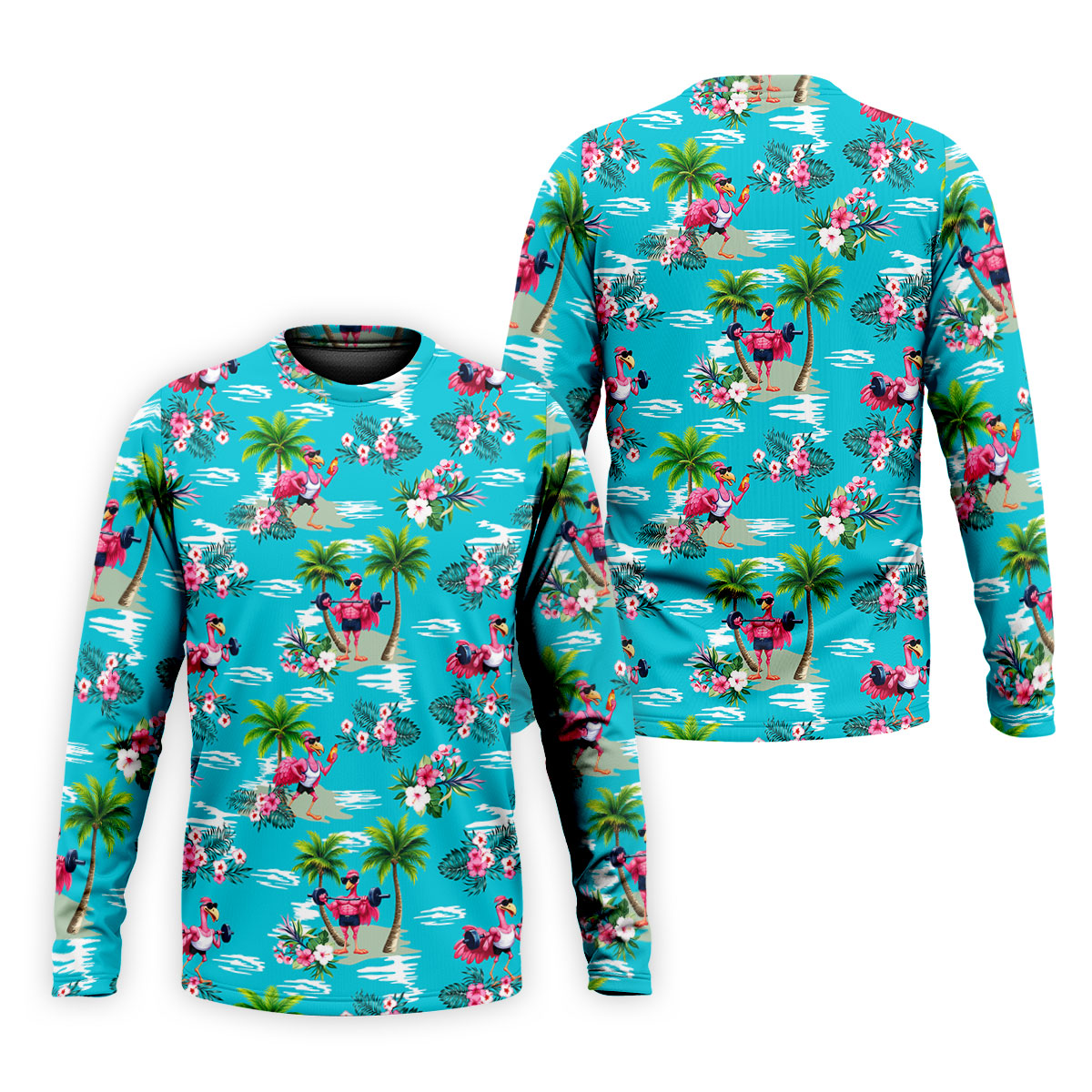 Funny Weightlifting Flamingo Tropical Hawaiian Golf Shirt, Mens Golf Polo, Printed Golf Shirts