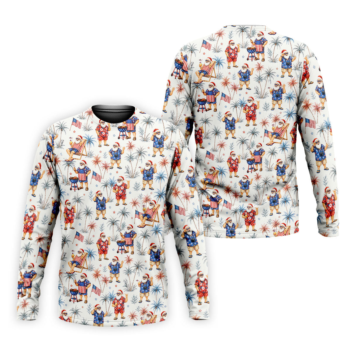 Patriotic Santa Tropical Christmas Polo Shirt, Mens Golf Polo, Hawaiian Golf Shirt