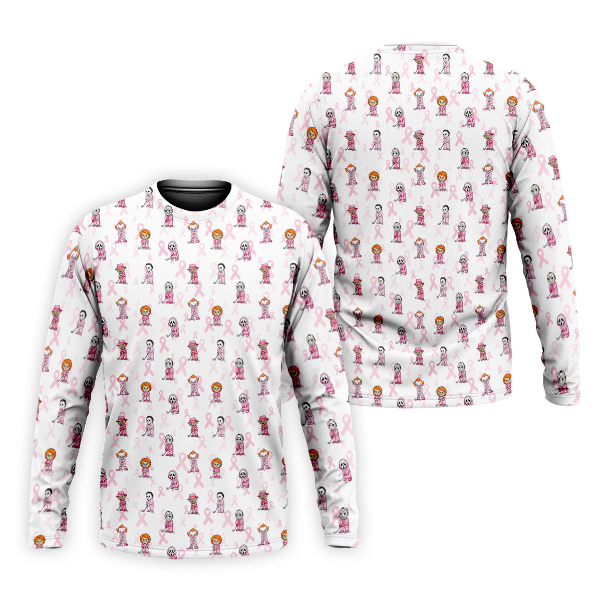 Breast Cancer Chibi Horror Character Polo Shirt, Mens Golf Shirts, Golf Apparel For Men