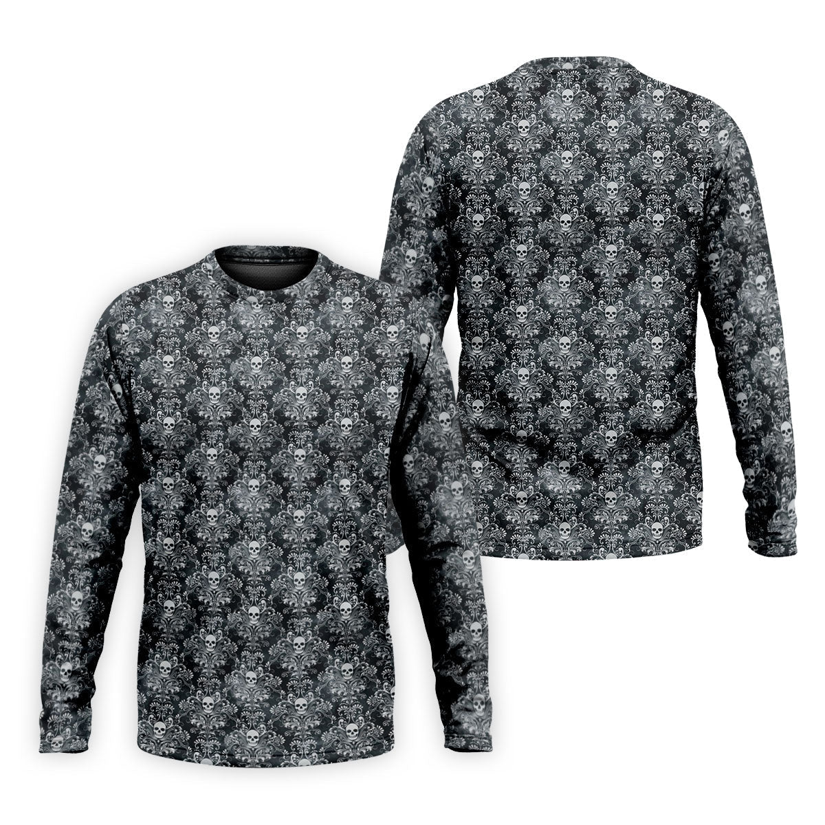 Skull Damask Charcoal Grey Gothic Floral Golf Tops For Men, Polo ShirtFor Men, Golf Shirts For Men