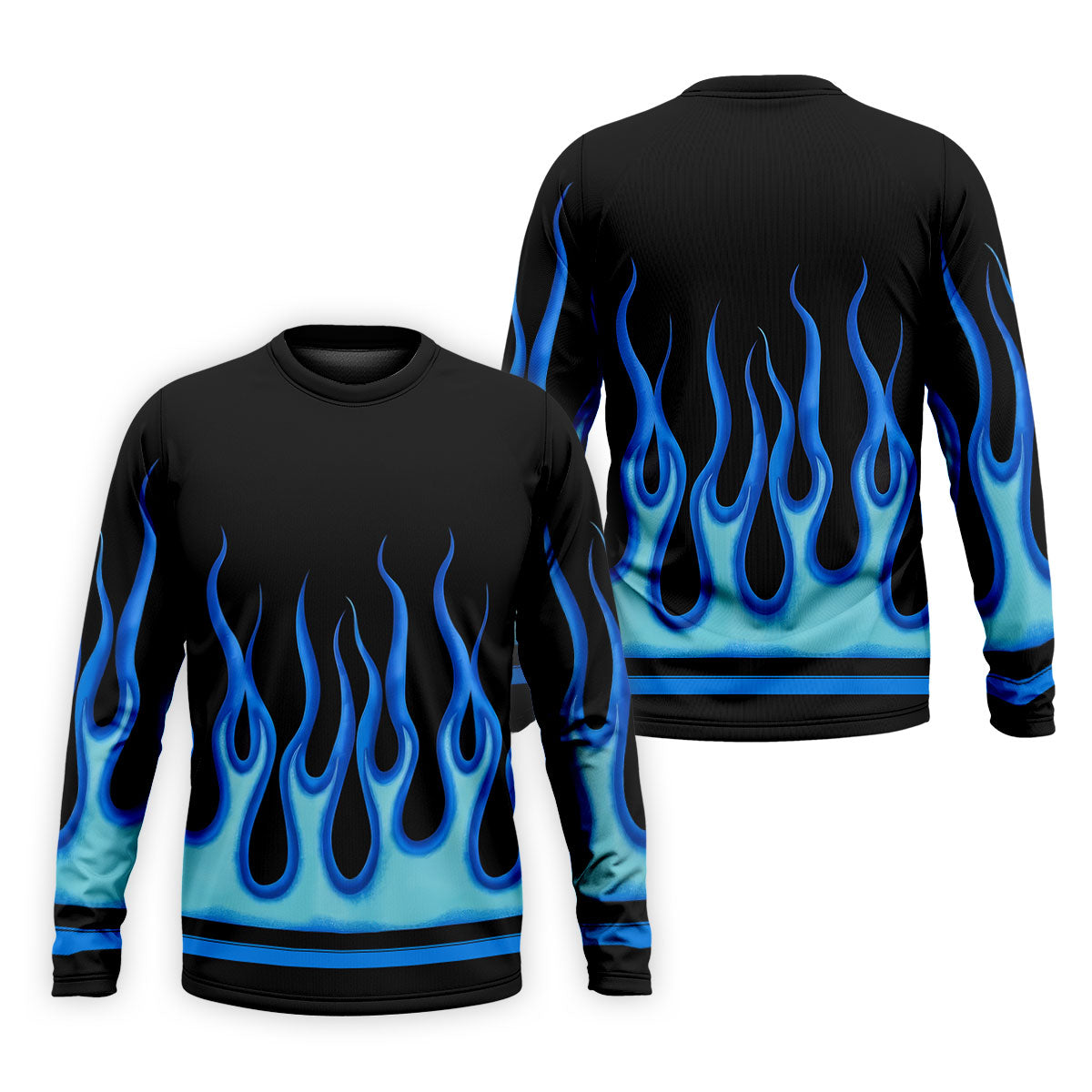 Black Blue Flame Sleeve Golf Shirt, Men's Golf Shirt, Golf Apparel For Men