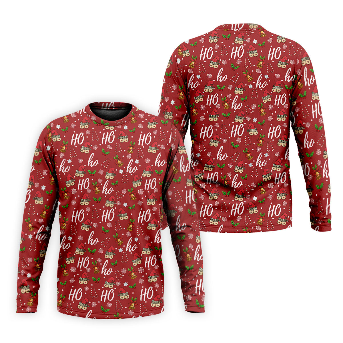 Funny Ho Ho Ho Naughty Tits Christmas Golf Shirt, Men's Funny Golf Shirts, Christmas Golf Gift