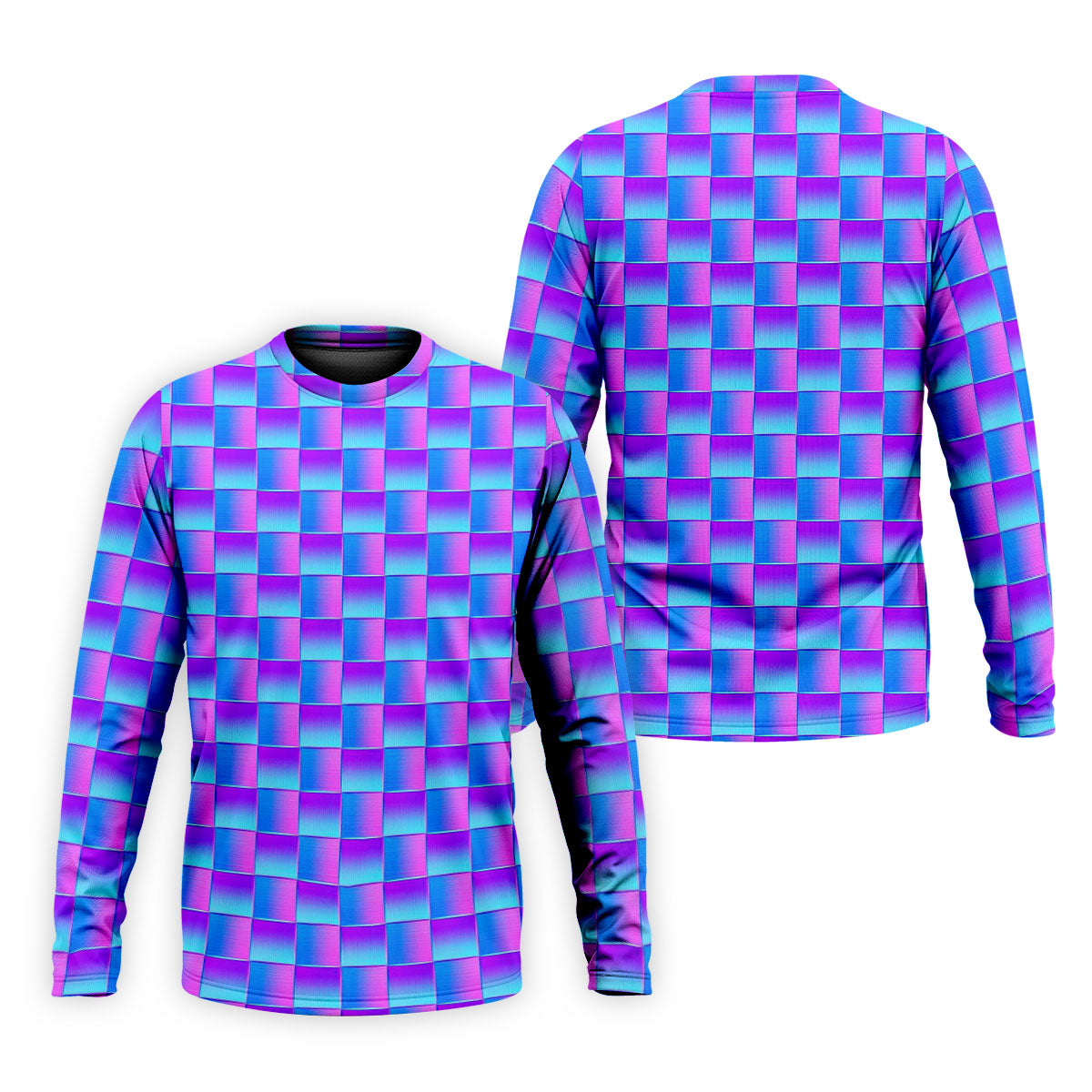 Purple Blue Gradient Checkered Pattern Golf Shirt, Mens Golf Polo, Printed Golf Shirts, Golf Polo Shirts For Men