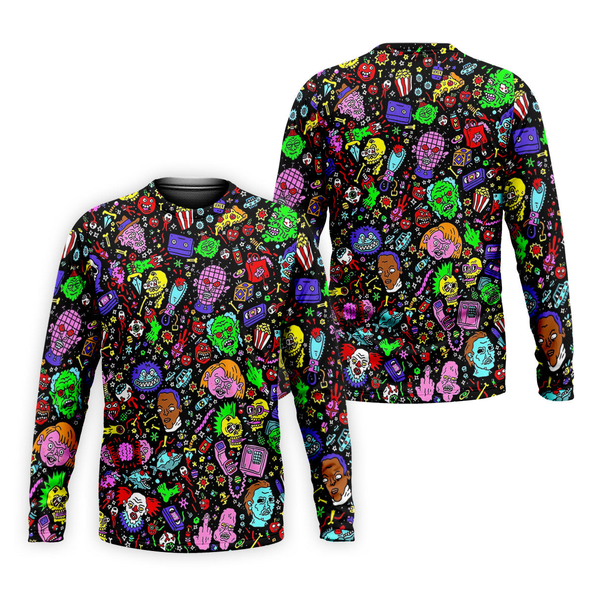 Halloween Horror Character Doodle Hawaiian Golf Shirt, Men's Golf Shirt, Printed Golf Polo Shirt