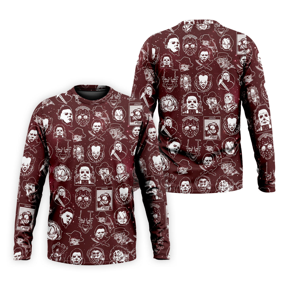 Vintage Halloween Horror Character Pattern Golf Shirt, Men's Golf Shirt, Hawaiian Golf Shirt