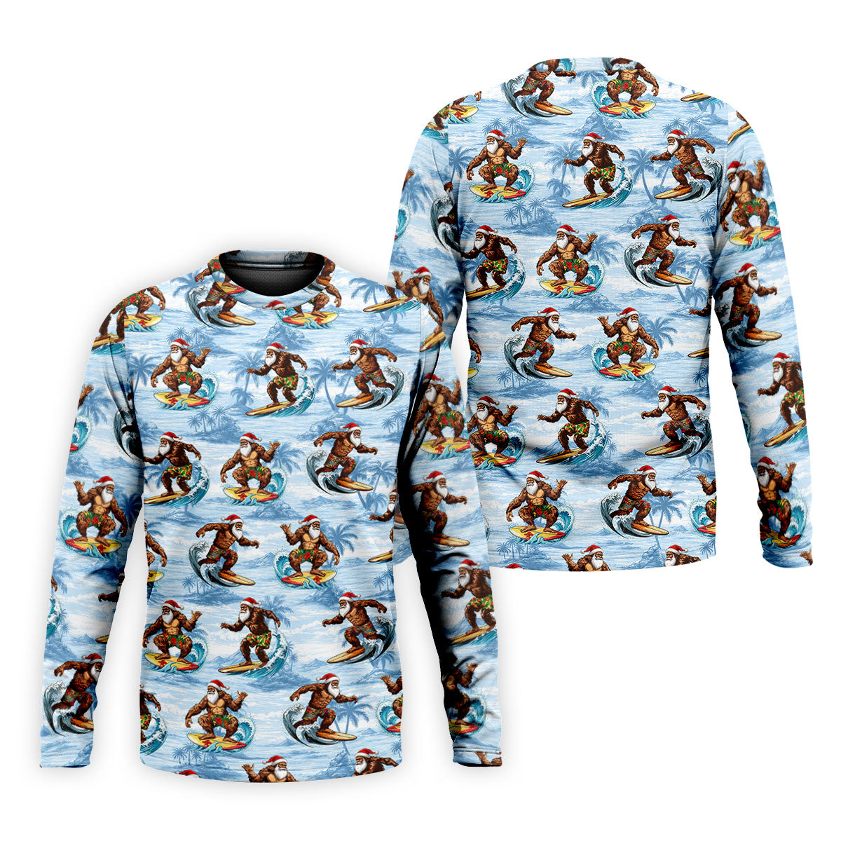 Funny Surfing Santa Bigfoot Christmas Polo Shirt, Mens Golf Polo, Hawaiian Golf Shirt