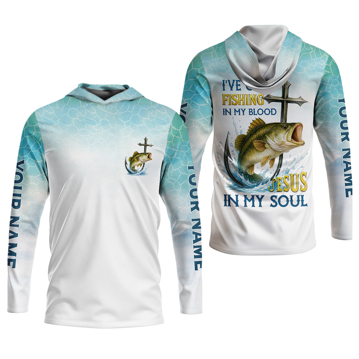 I've Got Fishing In My Blood Jesus In My Soul Faith Cross Christian Fishing UPF Shirts, Fishing Shirts For Men
