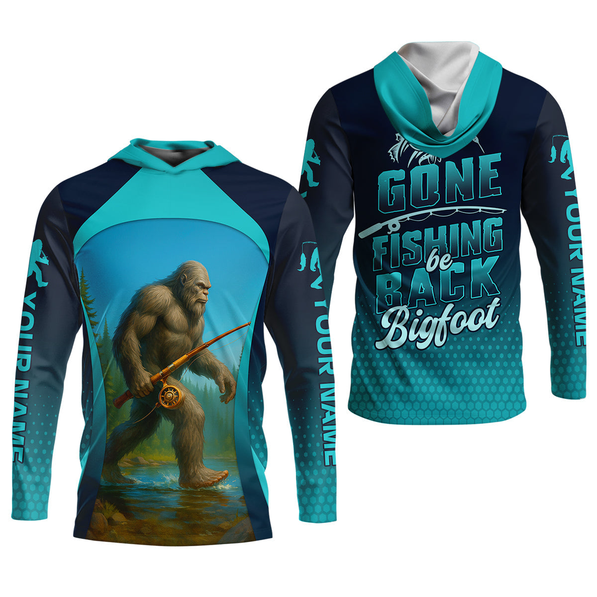 Gone Fishing Be Back Bigfoot Blue Fishing Shirt, SPF Long Sleeve Shirts Womens, Fishing Shirt For Women