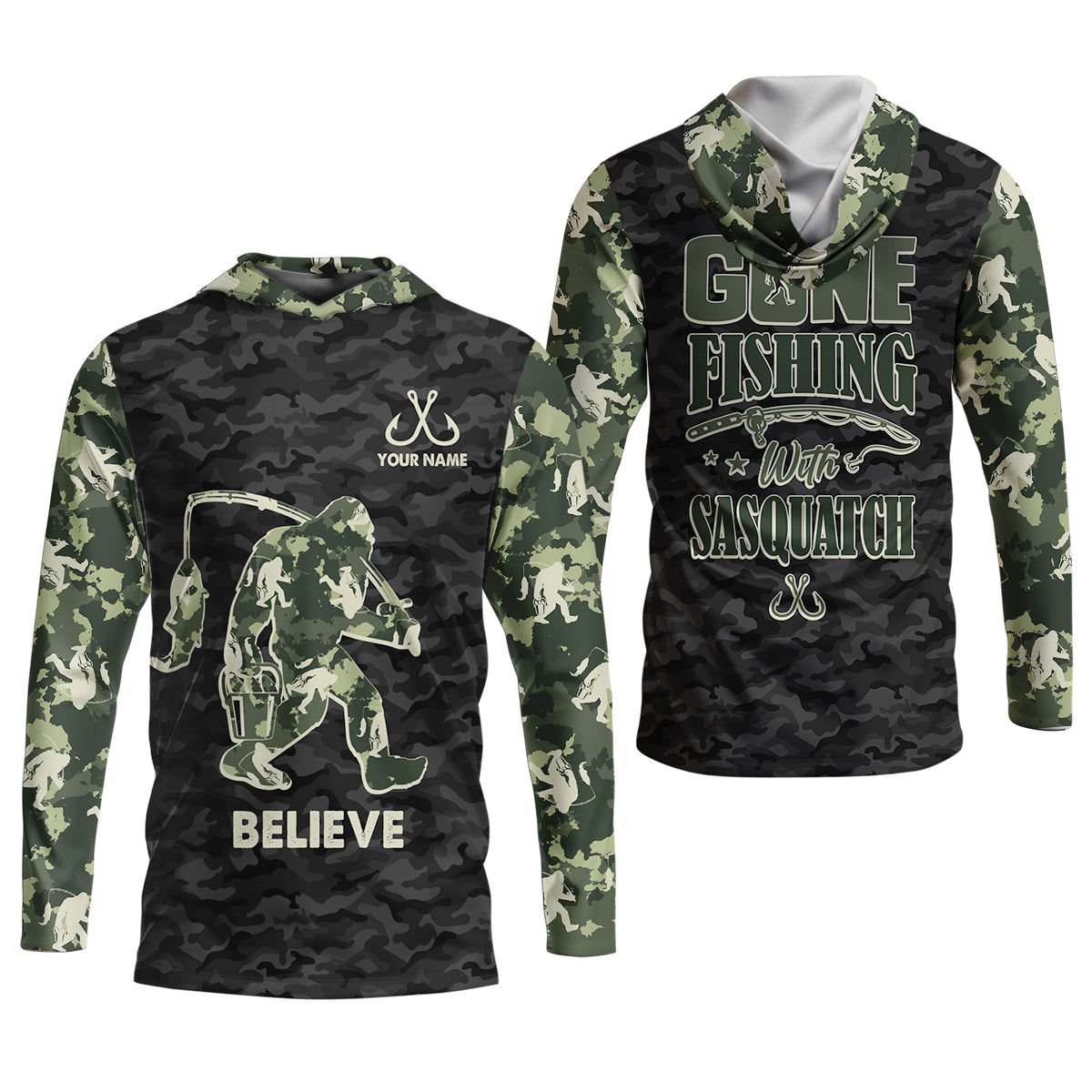 Gone Fishing With Sasquatch Camo Fishing Shirt, Fishing UPF Shirts, Fishing Shirt For Women