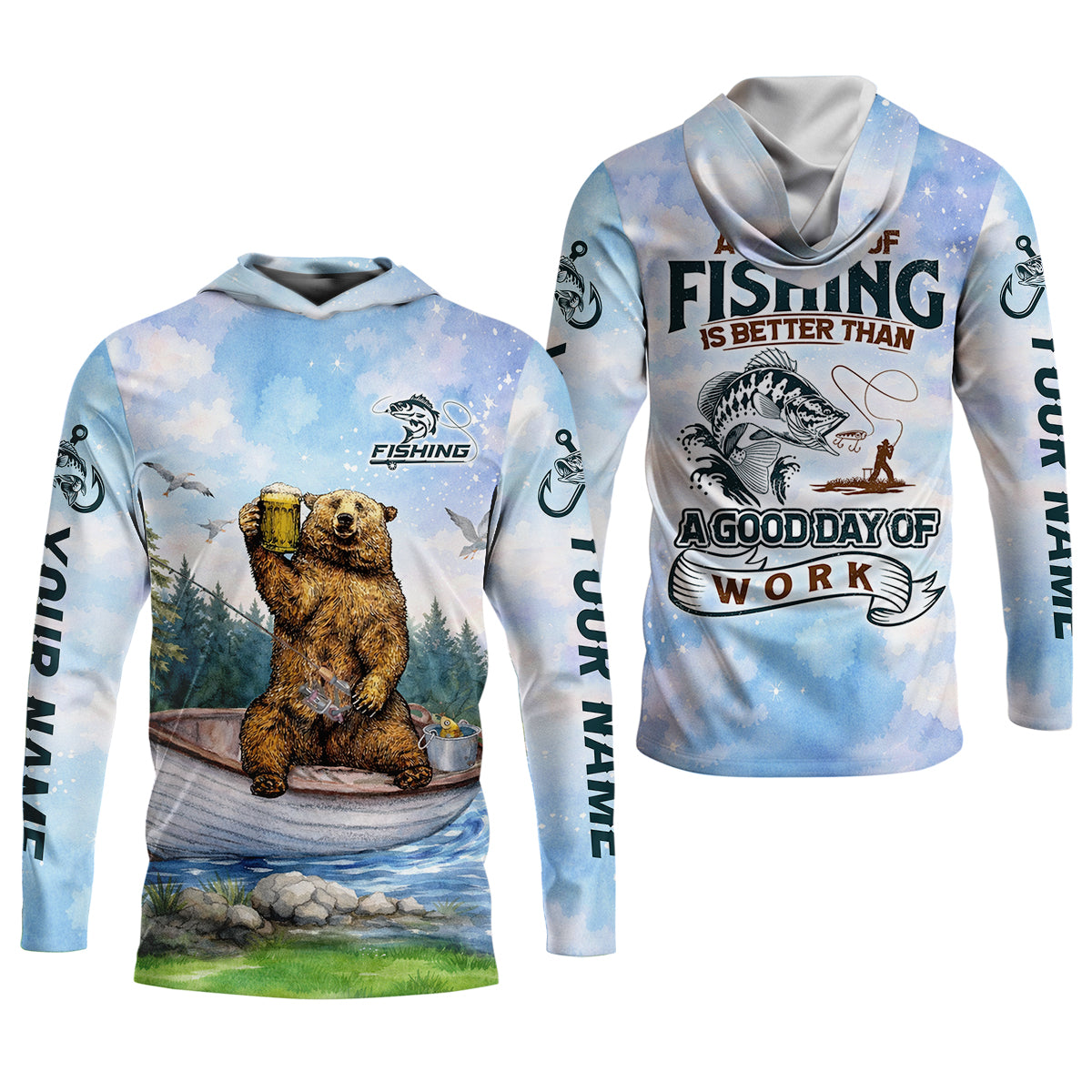 Bear Fishing Life – Better Than Work UPF Fishing Shirt, Personalized Custom Name