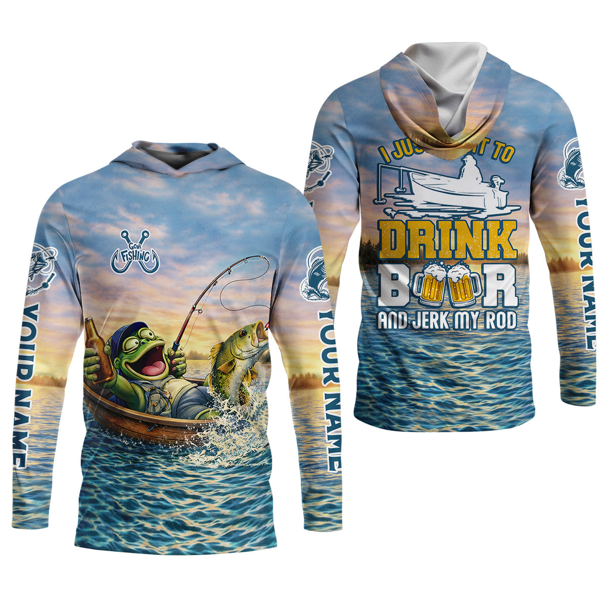 Drunk Frog Fishing with Beer, Funny Personalized Fishing Shirt