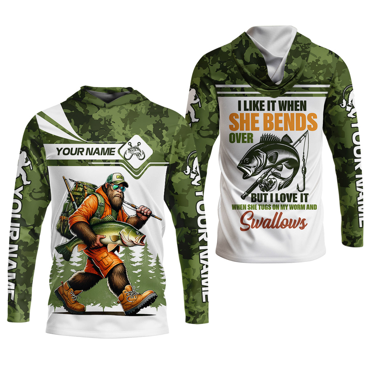 When She Bends – Fishing Humor Shirt, Fishing UPF Shirts, Funny Fishing Shirt