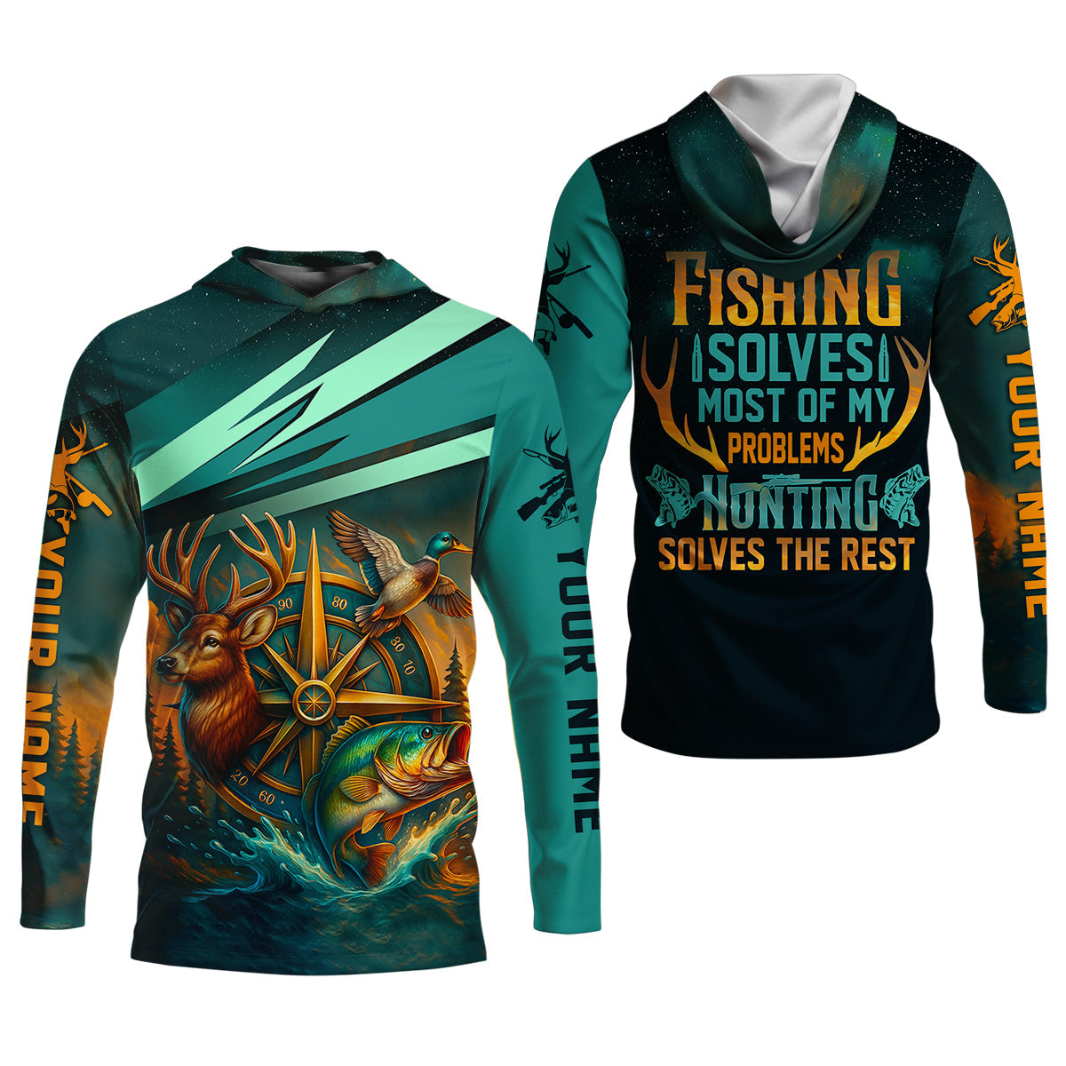 Fishing Solves Most Of My Problems Sky Star Pattern Fishing UPF Shirts, Fishing And Hunting SPF Shirt For Men