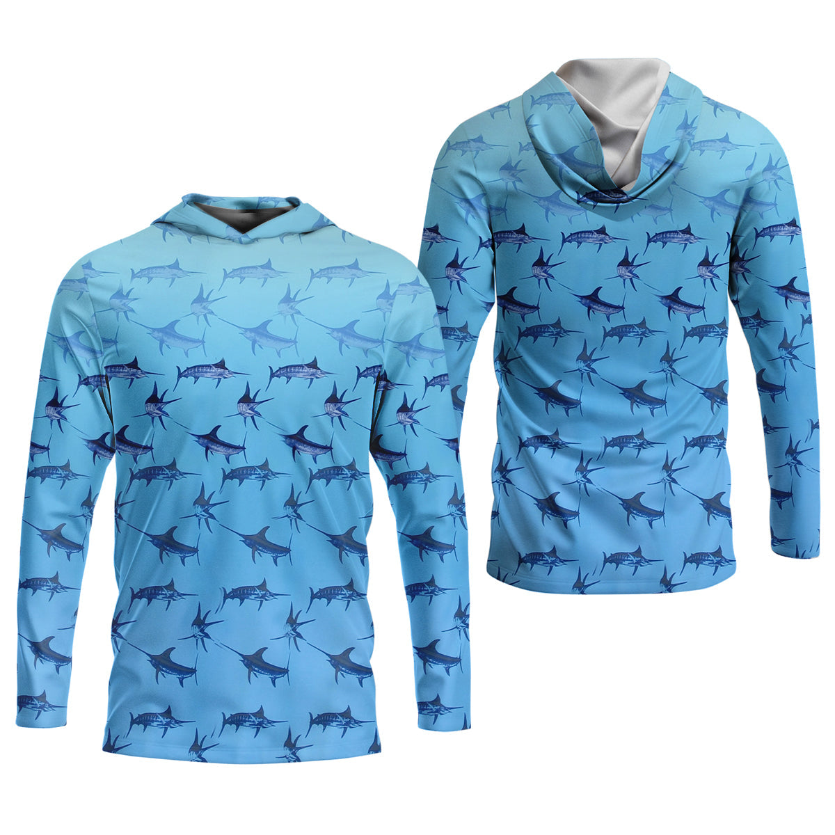 Swordfish Patter Blue Fishing Shirt, Cute Women's Fishing Outfits, Female Fishing Shirts, SPF Shirt